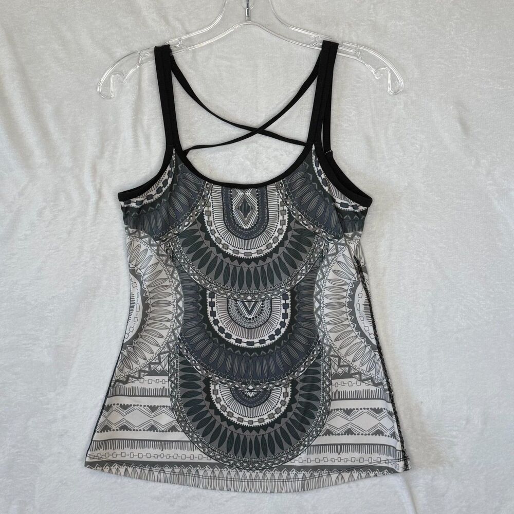 prAna Marley Tank Top Built In Shelf Bra Size S Gray White Athleisure Boho - Picture 2 of 12